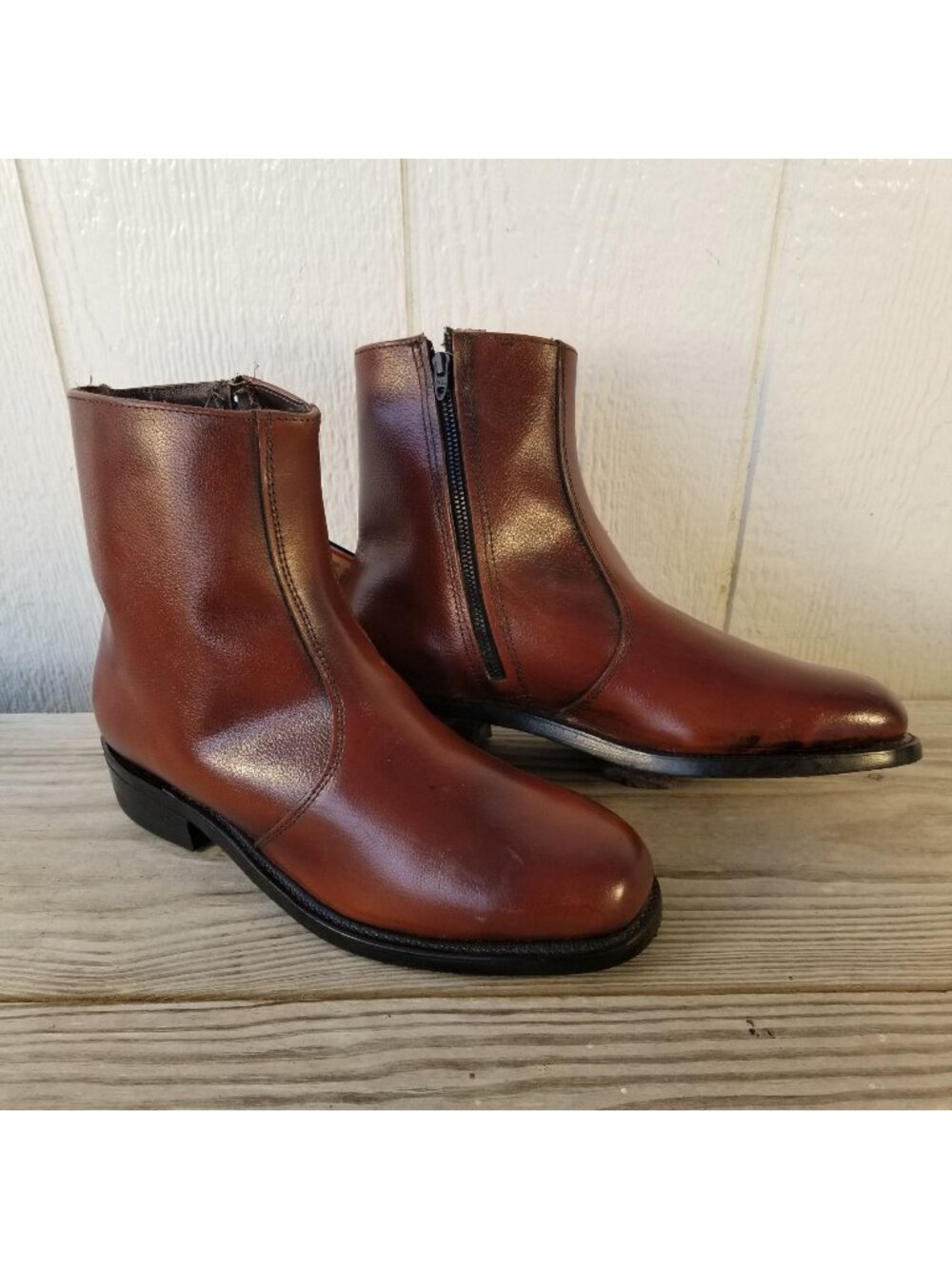Lehigh Classic Mens Brown Leather Ankle Side Zip Boots Steel Toe 9 E 1785 USA
